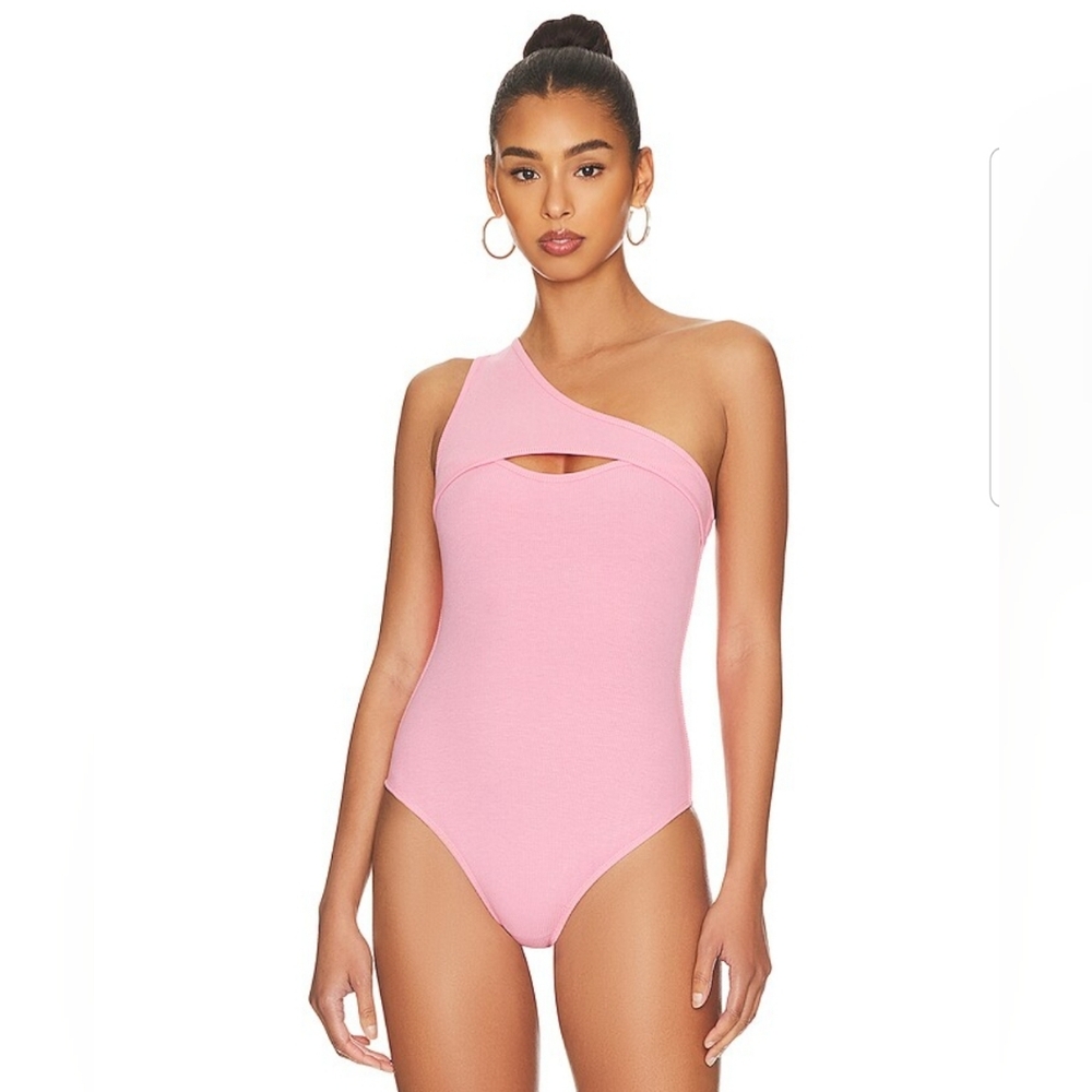 Revolve Superdown Sadra One Shoulder Pink Cut Out Bodysuit NWOT Size Small
